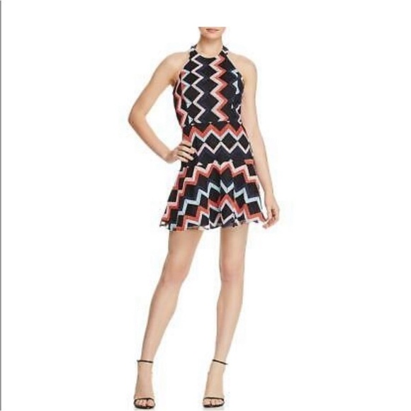 Parker Leona Zig Zag Halter Mini Dress Size 2 - Picture 1 of 15